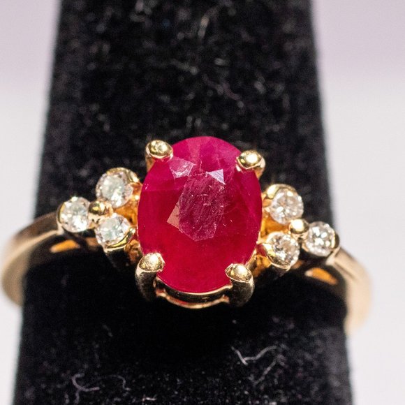 14k yg Ruby ring with diamond accents